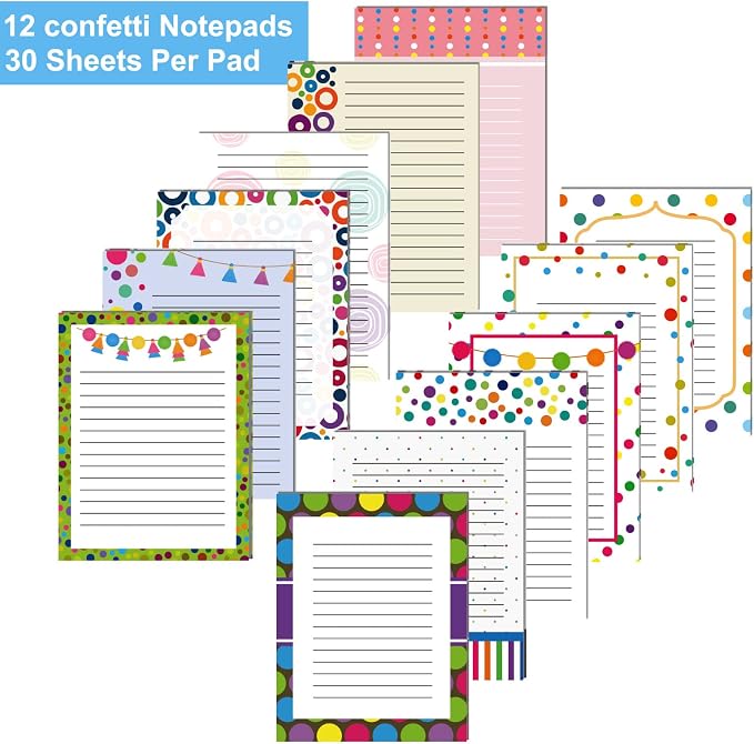 12 Pcs Confetti Small Note Pads Cute Lined Stick Pad 3 x 4 Inch Decorative Memo Colorful Teacher Notepad Shopping List Appreciation Gift for Office Student, Each with 30 Sheet
