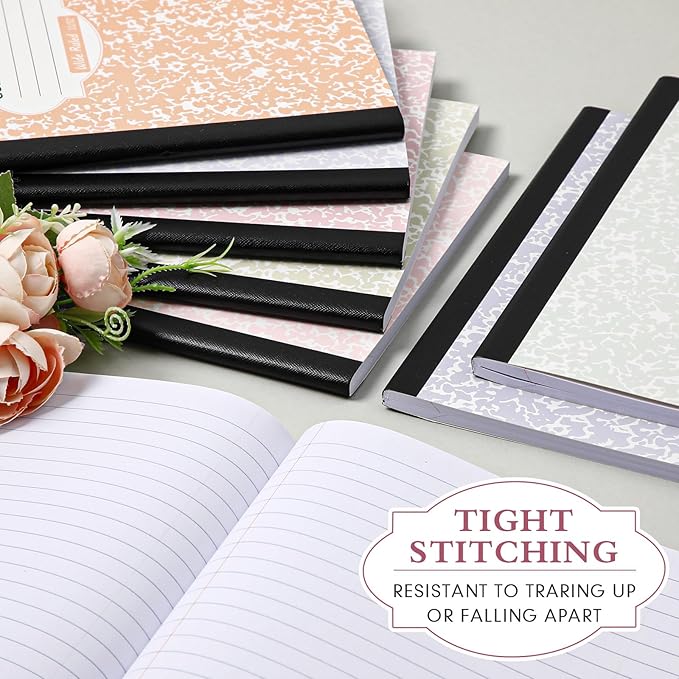 Colarr 8 Pack Composition Notebook 9.75 x 7.5 Inch Wide Ruled Marble Paper Composition Books Assorted Fun Colors Office School Notebook, Hard Cover, Sturdy Sewn Binding (Pastel Color)