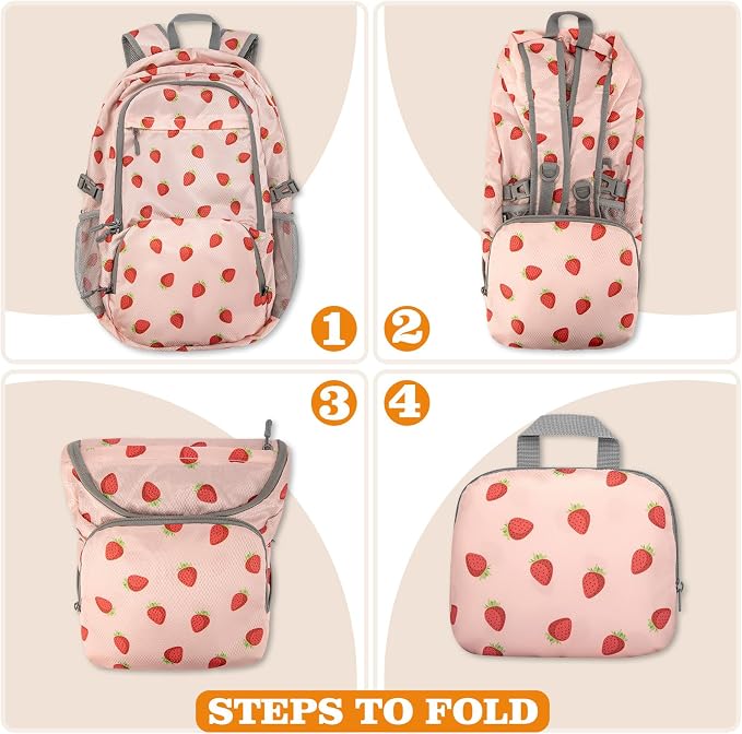 ZOMAKE Lightweight Packable Backpack 30L, Foldable Travel Hiking Daypack | Water Resistant Collapsible Backpacks, Folding Day Pack for Outdoor Camping Sport, Everyday Carry(Strawberry print)