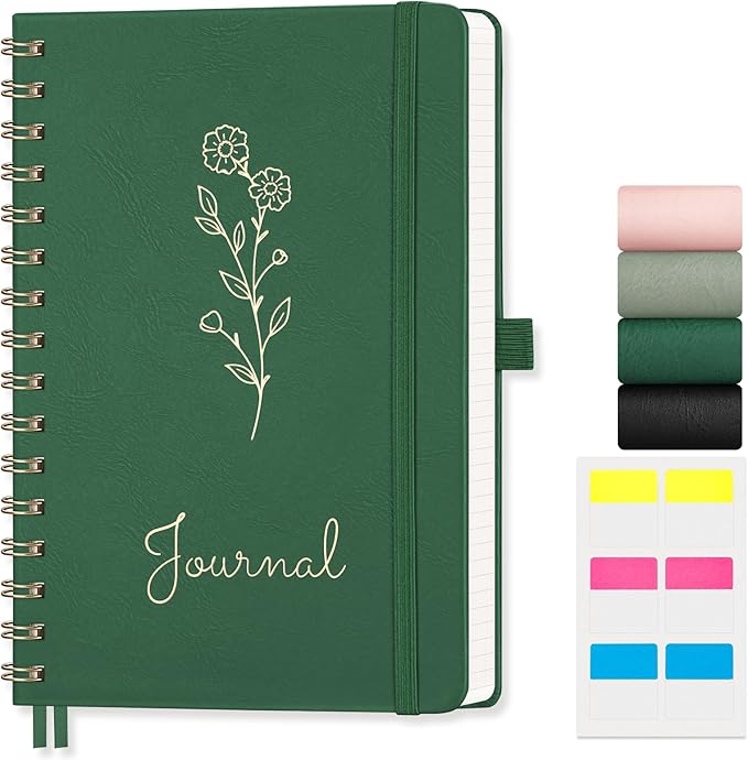 EMSHOI Graph Notebook Spiral Notebook, 140 Pages, A5 Small 5.7"x8.22", 100 GSM Thick Paper, PU Leather Hardcover, 5mm Grid Notebook for Work School Math Engineering Writing Graphing, Dark Green
