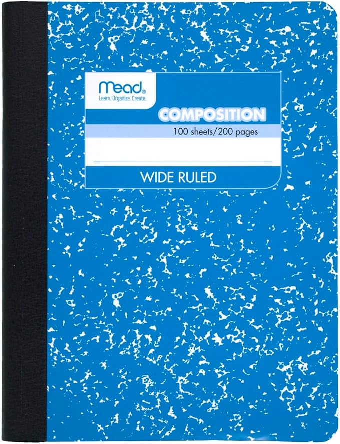 Mead Composition Notebook, Comp Book, Wide Ruled Paper, 100 Sheets, 9-3/4" x 7-1/2", Fashion, Square Deal, Assorted Colors, Color Selected May Vary, 1 Count (09918)