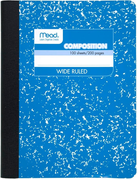 Mead Composition Notebook, Comp Book, Wide Ruled Paper, 100 Sheets, 9-3/4" x 7-1/2", Fashion, Square Deal, Assorted Colors, Color Selected May Vary, 1 Count (09918)
