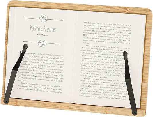 Bamboo Book Stand, Adjustable Book Holder, Music Stand - Lightweight and Stable for Cookbook, Textbook, Notebook, Desk Home Office Kitchen (Small)
