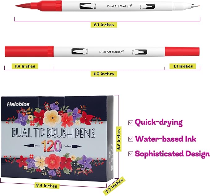 Halobios 120 Color Dual Tips Brush Pens, Fine and Brush Tip Markers with Swatch Card for Adult Coloring, Art Markers Set for Journaling Calligraphy Drawing Sketching Doodling Illustrating