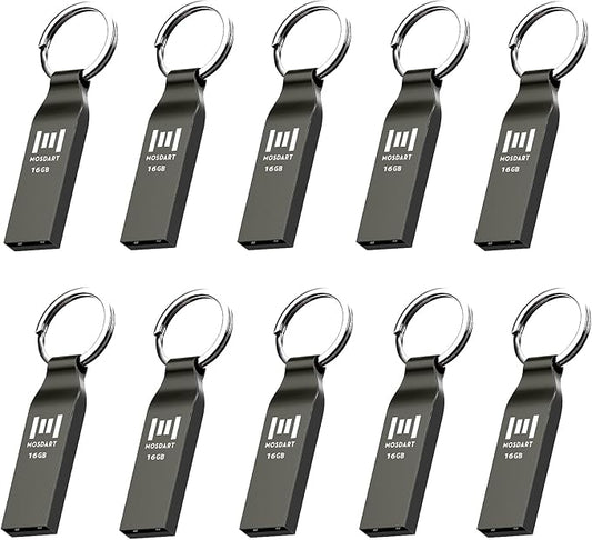 MOSDART Waterproof 16GB USB2.0 Flash Drive, FAT32 Metal Memory Stick with Keychain, for System Back, Data Storage, Titan Grary(Pack of 10)