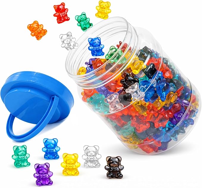 110 PCS Translucent Counting Bears with Storage Jar, Color Sorting Math Manipulatives for Toddlers 3+, Preschool & Kindergarten Learning Toys, Bear Counters