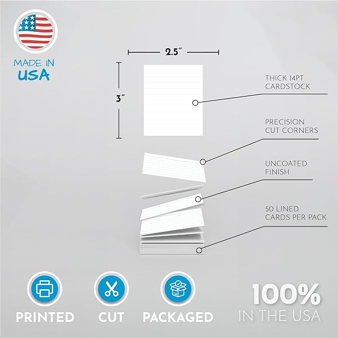 Home Advantage 2.5x3 Ruled Index Cards - Our 50 Pack of Lined Notecards Use Heavy Duty Cardstock to Make Them Bleed Proof – These Line Ruled Index Cards Make Perfect Flashcards & Note Cards