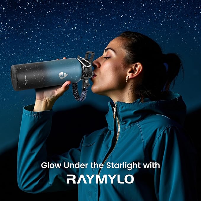 RAYMYLO Insulated Water Bottle 40 oz, Triple Wall Vacuum Stainless Steel (Cold for 36Hrs, Hot for 18Hrs), Leak Proof & Non-BPA, Modern Water Flask Jug with Paracord Handle & Straw Spout Lids