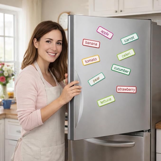 Leinuosen 40 Pcs Magnetic Dry Erase Labels Name Plate Tags Flexible Reusable Magnetic Label Stickers for Classroom Office Whiteboard Refrigerator Locker Shelf Craft(8 Bordercolor,3.2 x 1.2 Inch)