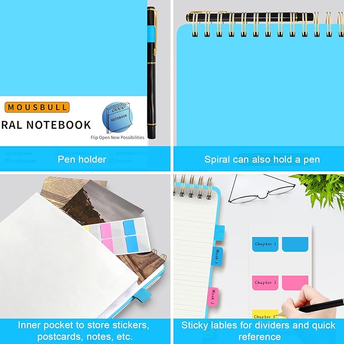 Top Spiral Notebook, A4 Hardcover Top Bound Steno Pads, 240 Pages 100gsm College Ruled Left Handed Notebook Journal for Work, School, Meeting Writing - Blue, 8.5" x 11"