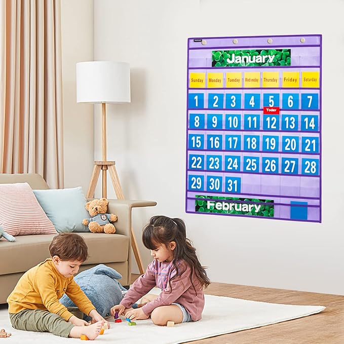 Monthly Calendar Pocket Chart School Calendar Kit for Classroom Scholastic Classroom Learning Resources (Purple)