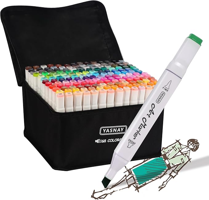 YASNAY Alcohol Markers, 168 Colors Dual Tip Art Marker, Drawing Markers, Coloring Marker for Sketching Adult Coloring