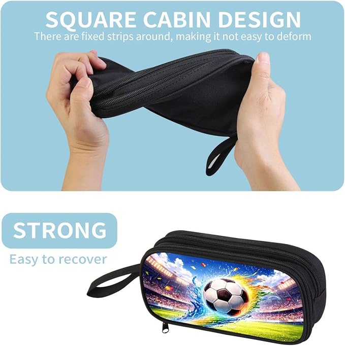 Firmiso Kids Pencil Case, Soccer Stadium Splash Graphic, Large Capacity Double Zipper Pencil Pouch with Compartments, Durable Polyester School Supplies Organizer, Pen Bag for Boys Girls Students