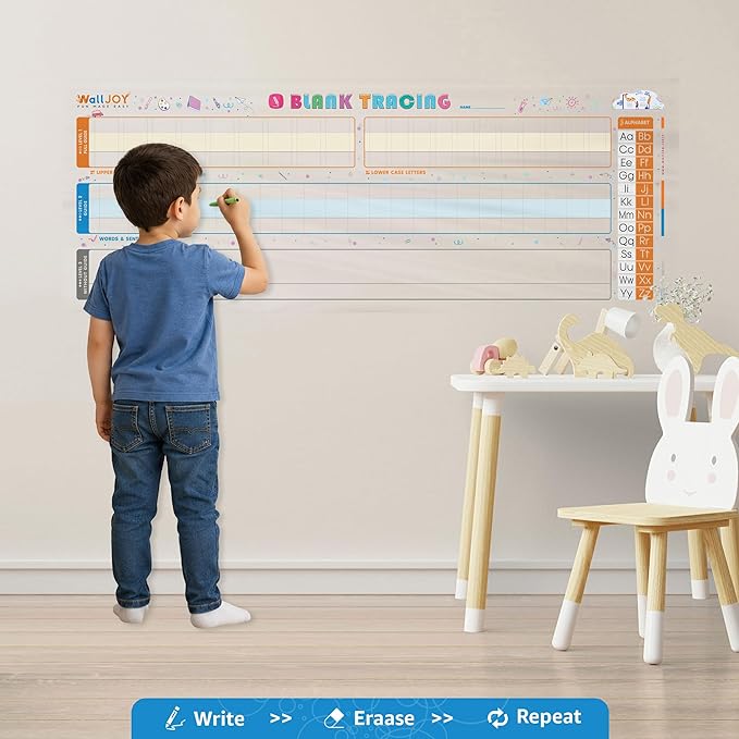 Dry Erase Handwriting Practice for Kids – 39.4×16” Large Clear Lined Dry Erase Board, Whiteboard with Lines that Sticks to Any Surface