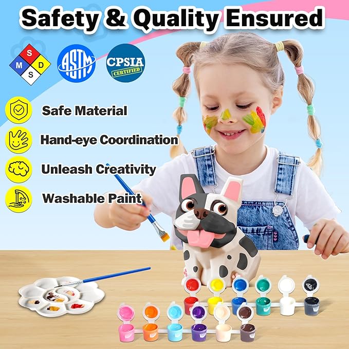 FUNZBO Paint Your Own Dog French Bulldog Lamp Kit - Arts and Crafts Supplies Painting for Kids Teens, DIY Night Light Dog Toy for Girl Boy 3 4 5 6 7 8 9 10 11 12 Birthday Gifts