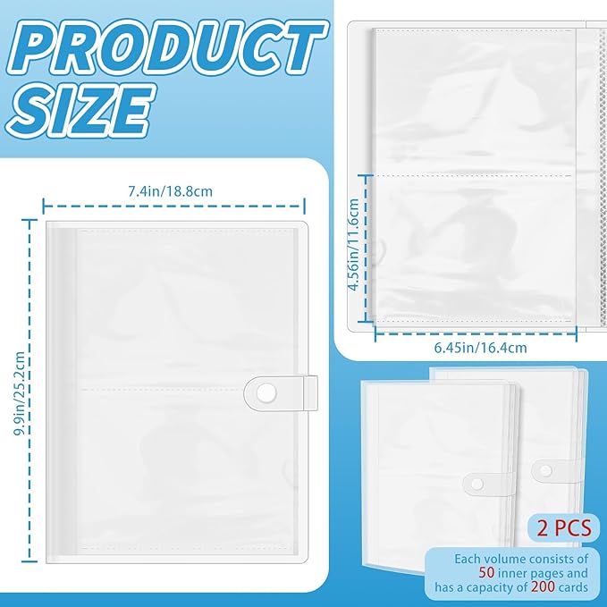 Bercoor 2 Pack 4 x 6 Index Cards Holders, Holds 400 Pieces Cards, Plastic Sleeves Indexcard Booklet Folder for Note, Study and Recipe