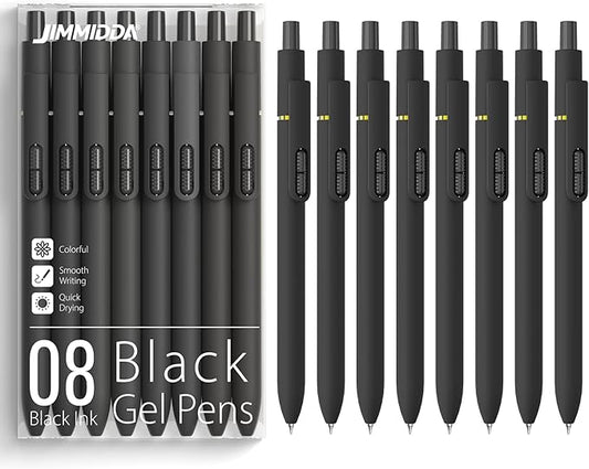 8-Pack Black Gel Pens, 0.7mm Medium Point, Quick-Drying Retractable Ink Pens for Smooth Writing, Office School Supplies for Men Women (Black - 8Pcs)