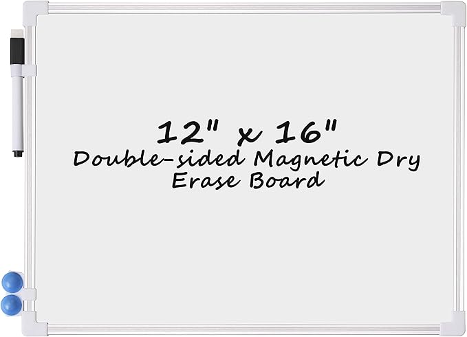 White Board Dry Erase, Small Dry Erase Board 12" x 16", Double Sided Magnetic Whiteboard with Dry Erase Marker & Magnets, Small White Board, Aluminum Frame Handheld Whiteboard for Home School Office