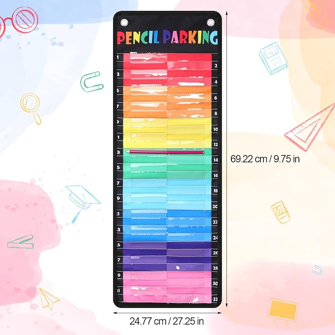Sabary Pencil Parking Pocket for Classroom,Hanging Pencil Holder Wall Organization Numbered pencils Dispenser with Magnetic Strip Grommets for Back to School Student Essentials(Delicate)