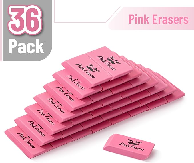 Mr. Pen- Pink Pencil Eraser Bulk, 36 Pack