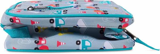 PackIt Freezable Classic Lunch Box, Construction Trucks | Built-in ice packs, EcoFreeze+ Technology, Zip Closure, Zip front pocket, Side-release buckle handle, Collapsible, Reusable