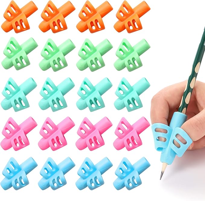KIGEAPUEL 20 Pcs Pencil Grips for Kids Handwriting Ergonomic Training Pencil Holder Writing Tool for Toddlers, Preschoolers, Children Special Needs Colorful School Supplies(2 Fingers)