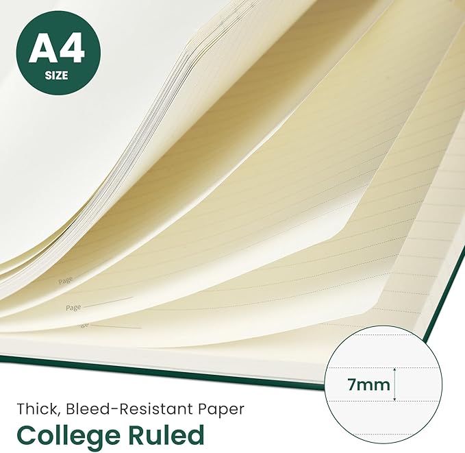 Taja Spiral Lined Notebook, 8.5"x11" Notebooks for Work, Large A4 Journal for Women & Men, College Ruled Journaling Notebook for Writing, Plastic Cover Spiral Journal, Dark Green