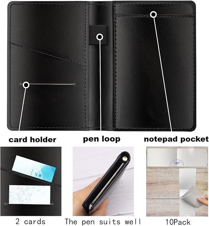 13 Pieces Mini Pocket Notepad Set,Included Leather Pocket Notepad Holder,10 Pack 3×5 Inch Small Notebook Refills,30 Lined Paper Per,2 Metal Ballpoint Pens