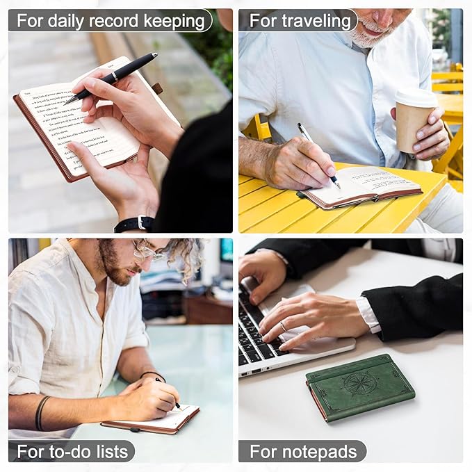 AHGXG Small Blank Pocket Journal Notebook for Men - 256 Numbered Pages B6 Mini Journal, Vintage Soft Leather Hardcover, 80gsm Paper, for Women Work Office School, 4.1'' X 5.7''- Dark Green