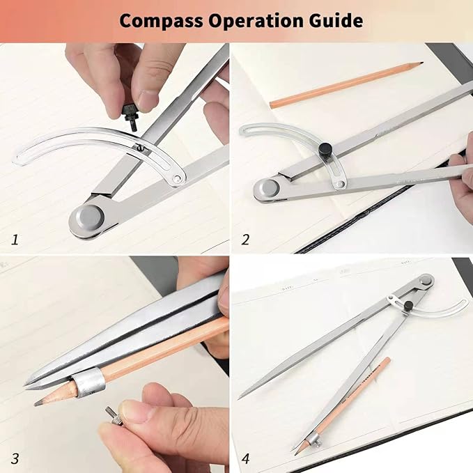 Compass for Woodworking, 8 inch Precision Woodworking Compass with Wing Divider and Pencil Holder, Large Compass for Geometry, Woodworking Compass, Drafting, Drawing Compass