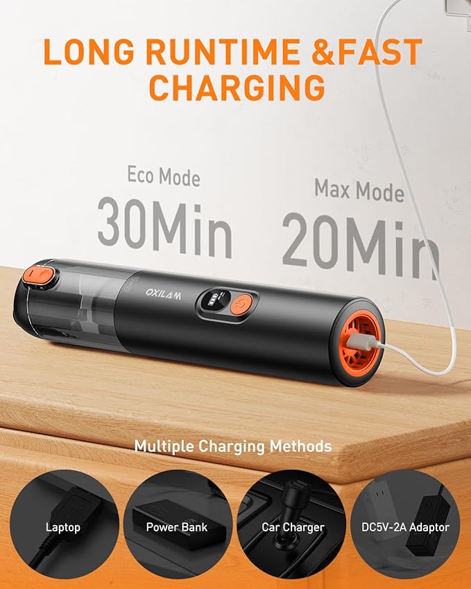 OXILAM Car Vacuum Portable - Handheld Vacuum Cordless 14000PA High Power, Blow & Suction 2 in 1, Up to 30 Mins Runtime, Cordless Vacuum Cleaner for Home, Car, Office, Gifts for Men & Women
