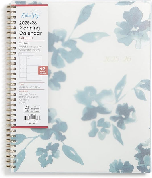 Blue Sky 2025-2026 Weekly and Monthly Academic Year Planner Calendar, July 2025 - June 2026, 8.5" x 11", Flexible Cover, Wirebound, Storage Pocket, Bakah Blue