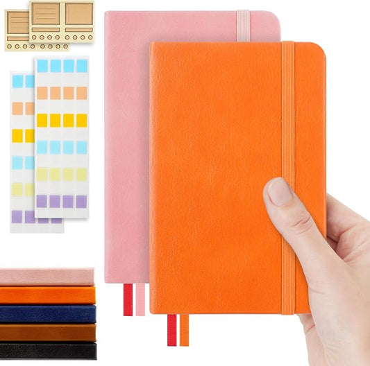 MicroSpark Pocket Dotted Notebook, (Orange & Pink), 2-Pack Dot Grid Notebook, Dotted Journal with Stickers, 3.5" x 5.5" Hardcover, Small Mini A6 size, 160 Pages, 100 gsm Thick Paper