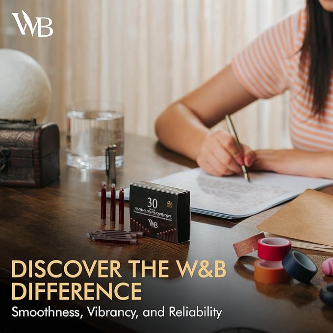 Wordsworth & Black 30 Pack Fountain Pen Ink Refills - Set of 30 Brown Ink Cartridges - International Standard Size - Length APPR 2.3" - Base Diameter APPR 0.24" - Disposable and Generic