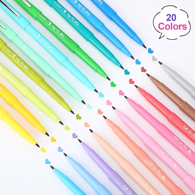 Fuyoooo 20 Pcs Felt Tip Pens 0.7mm Colored Felt Pens Marker Medium Point Journal Planner for Journaling Writing Note Taking Art Office Supplies(Mixed Colors)