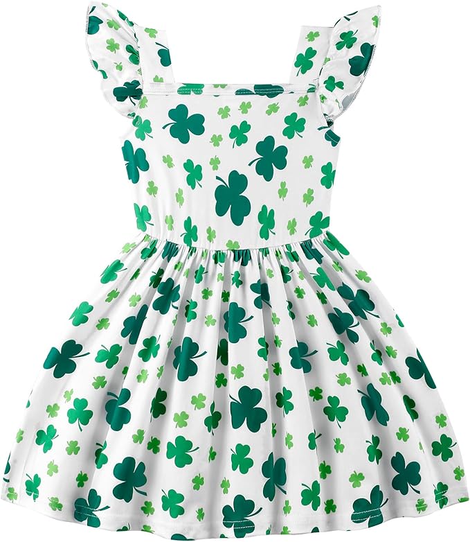 Popshion Girls Dresses Flutter Sleeve Swing Sundress Toddler Summer Clothes Kid Birthday Party Sleeveless Dress 1-8 Years Old