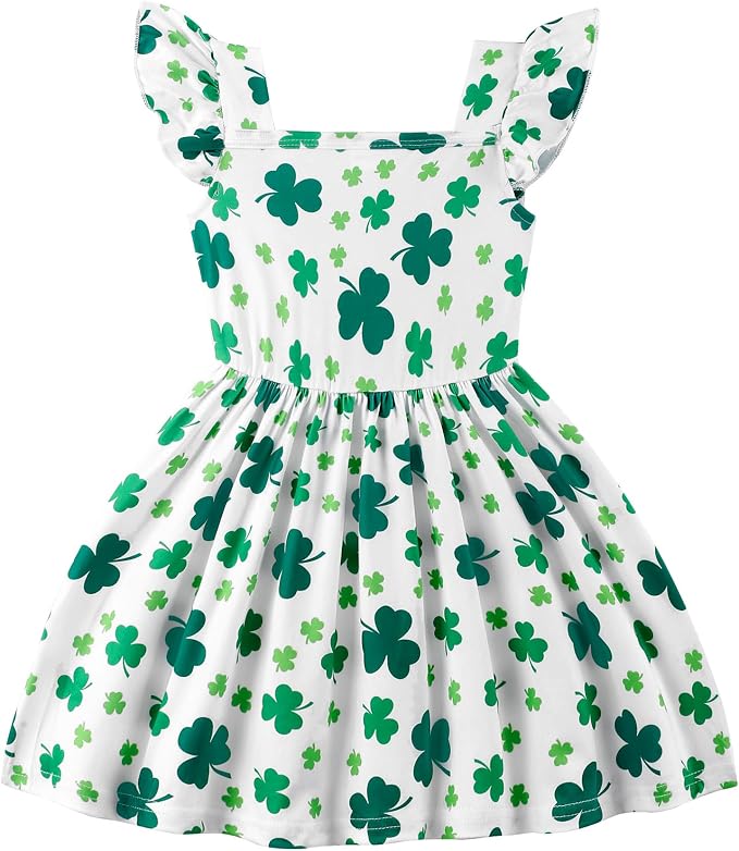 Popshion Girls Dresses Flutter Sleeve Swing Sundress Toddler Summer Clothes Kid Birthday Party Sleeveless Dress 1-8 Years Old