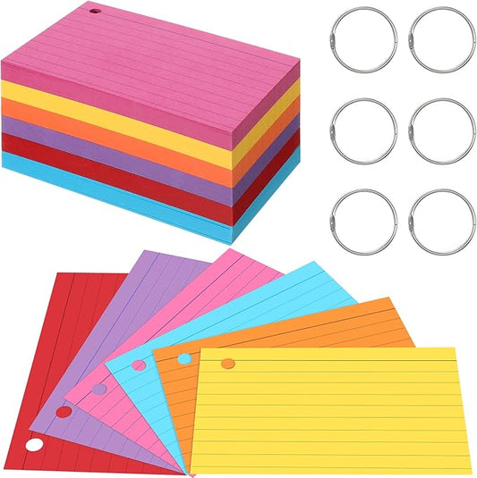 Epakh 300 Pieces Lined Index Cards 180 GSM Thick Flash Cards with Rings Notecards Punched Back to School for Studying Adults Home College Office(3 x 5 Inch,Dark Color)