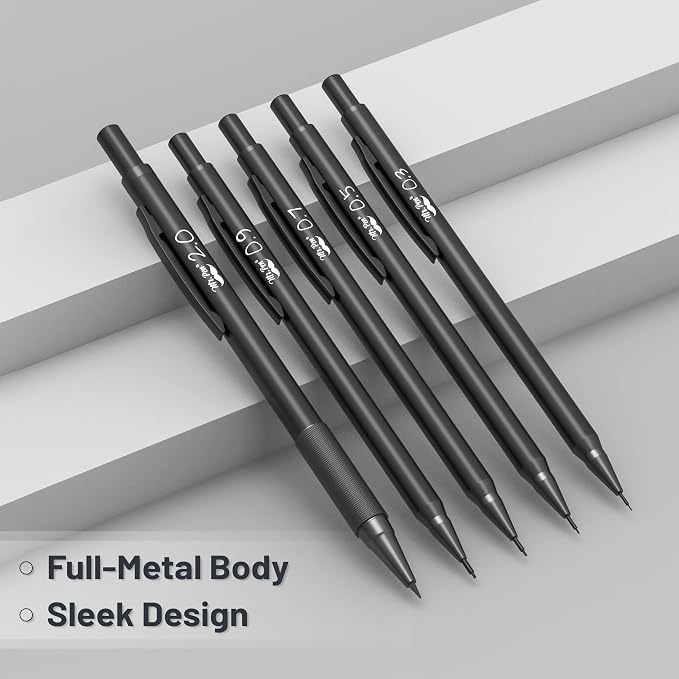 Mr. Pen- Metal Mechanical Pencil Set with Lead Refills & Erasers, 5 Pack | 5 Sizes, 0.3, 0.5, 0.7, 0.9 & 2mm, 6x Tubes HB, 2B & Colored Lead Refills for School Supplies, Note Taking, Fathers Day Gift