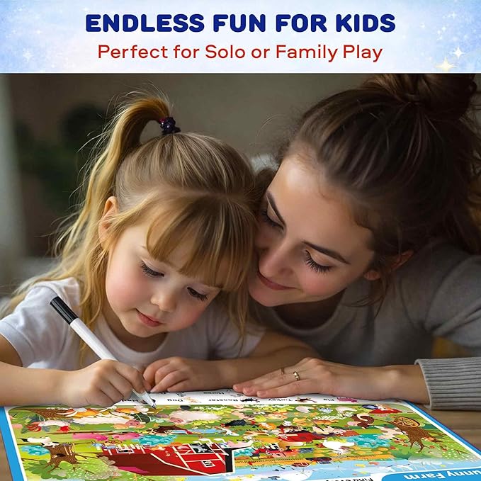 QUOKKA Busy Book for Toddlers 3-5 – Adventure Search and Find Activity Pad - Toddler Dry Erase Learning Workbook with Markers for Travel Quiet Time
