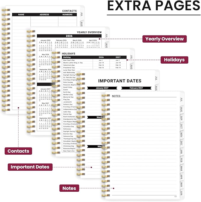 Planner 2026-2027, Monthly and Weekly Academic Planner July 2026 - June 2027, Hardcover Student Teacher Planning Agenda Calendar Book with Tabs, Perfect for Office School Supplies, A5 (6.3" x 8.5") - Painted Bloom