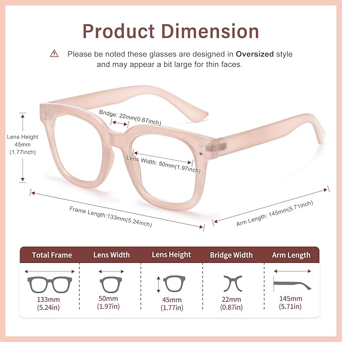 Madison Avenue Blue Light Blocking Glasses Oversized Fashion Blue Light Glasses for Women Anti Eyestrain & UV Protection Computer Eyeglasses (Nude Pink)