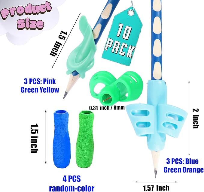 10 Pack Pencil Grips for Kids Handwriting,Pencil Gripper Holder Posture Correction for Preschooler Training, Pen Writing Aid Tool for Kids Preschools Students