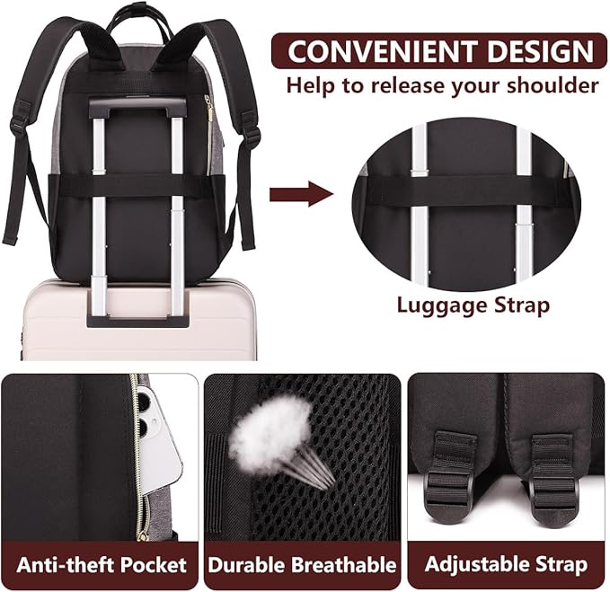 bagswan Laptop Backpack for Women/Men, Fits 15.6 Inch Laptop Bag, Fashion Travel Work Anti-theft Bag, Business Computer Waterproof Backpack Purse, Grey Black