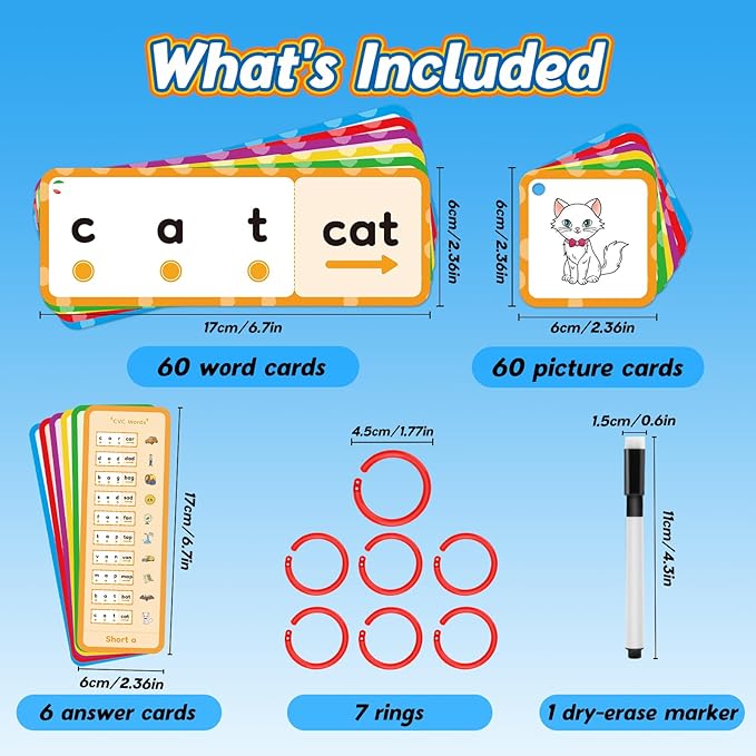 Kasfalci CVC Word Games, Flash Cards, Phonics and Speech Therapy Toys for Toddlers and Kids - Learn to Read, Spelling and Reading Learning Activities - Kindergarten Preschool Educational Toy
