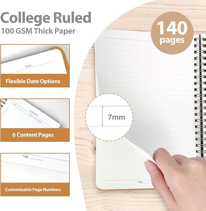 A5 Lined Spiral Journal Notebook, 146 Pages Hardcover Notebook with 100 GSM Thick Paper, Inner Pocket & Elastic Closure, 5.7" x 7.9", Notebooks for Work, School, College, Office, Journaling & Note Taking