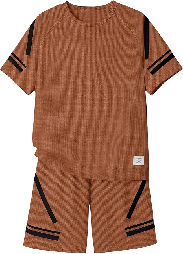 Cakaner Tween Boys Clothes Summer Simple Print T-Shirt And Shorts Set 2 Pieces Teen Trendy Outfits Size 7-14 Year