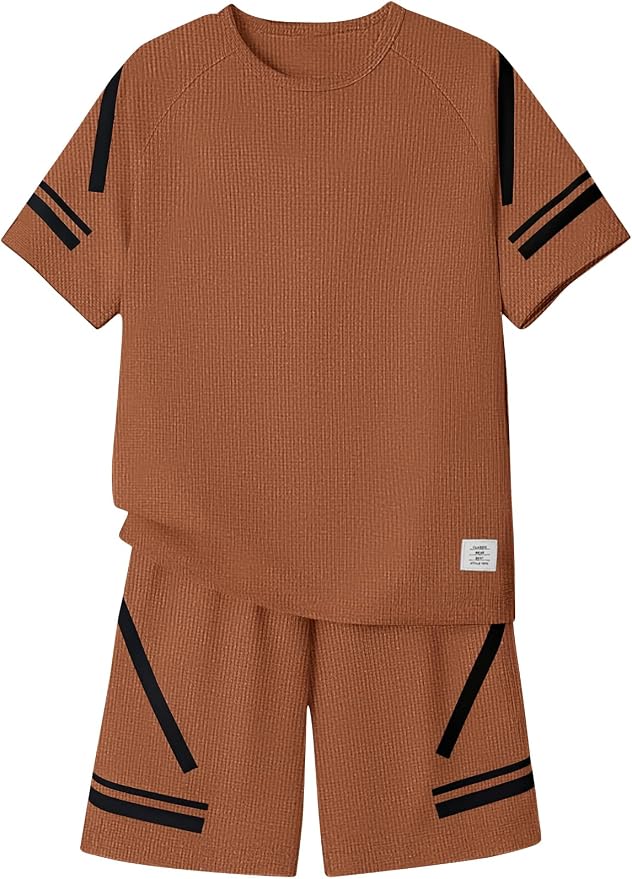 Cakaner Tween Boys Clothes Summer Simple Print T-Shirt And Shorts Set 2 Pieces Teen Trendy Outfits Size 7-14 Year