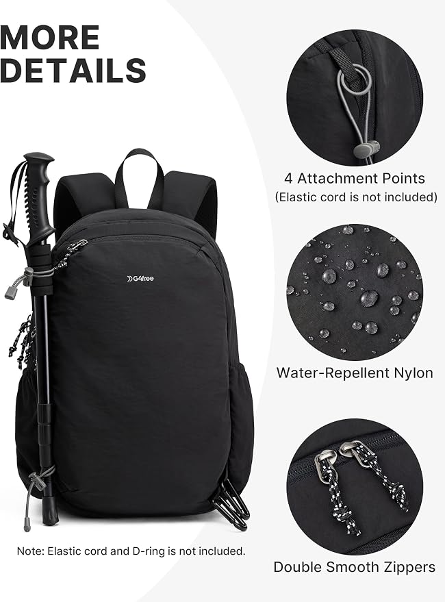 G4Free 15L Hiking Backpack Lightweight Small Daypack for Women Men | Padded Back&Strap, with Chest Strap, for Travel Outdoor Campus, Orange