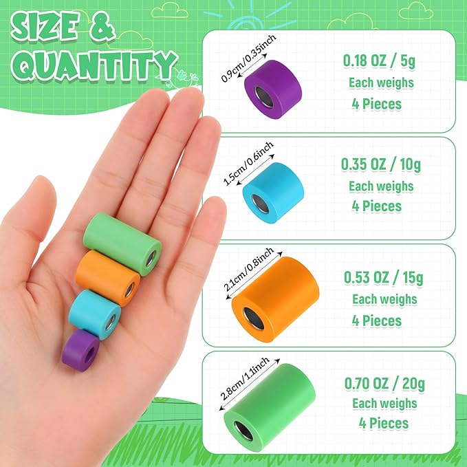 20 Pcs Pencil Weights Handwriting Aid 0.7/0.5/0.35/0.2 oz Adjustable Weights for Kid, or Special Need Improve Penmanship for Autism, Quivers, or Fine Motor Skill Disability(Soothing Tones)